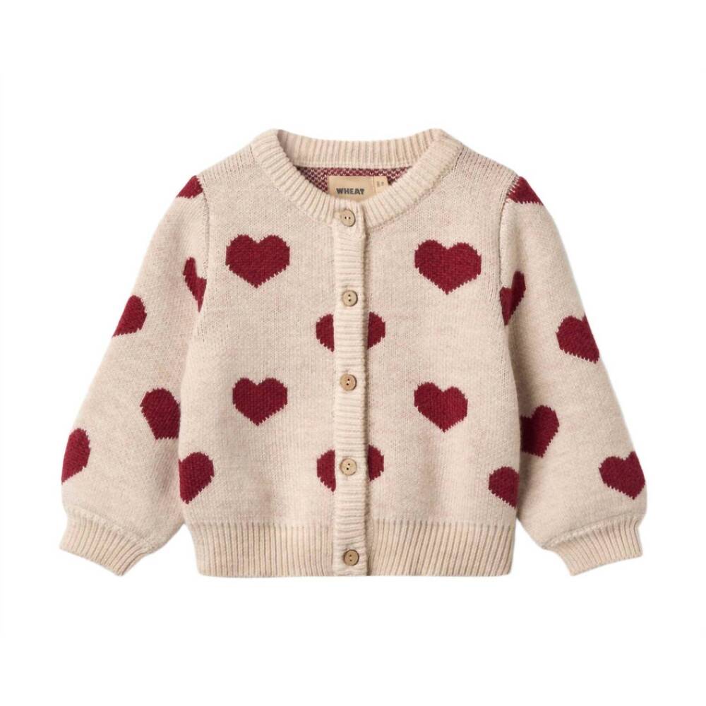 NEW WHEAT girl's wool hearts cardigan in red